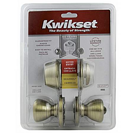 Tylo Entry Door Knob & Deadbolt - Antique Brass