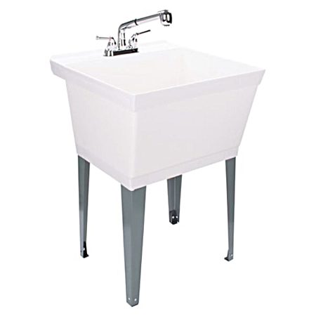19 gal Standard White Utility Tub Kit w/ Chrome Finish Pull-Out Faucet