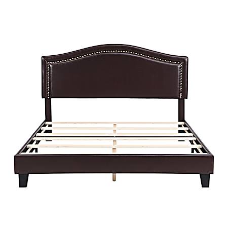 Queen Expresso Faux Leather Upholstered Bed Frame