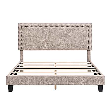 Queen Taupe Linen Upholstered Bed Frame