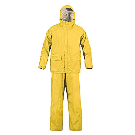 Adult SX Yellow Hooded Snap Front Long Sleeve Jacket & Pants Rain Suit - 2 Pc.