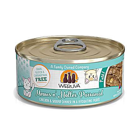 5.5 oz Classic Cat Paté Meows n' Holler PurrAmid Chicken & Shrimp Dinner in a Hydrating Purée