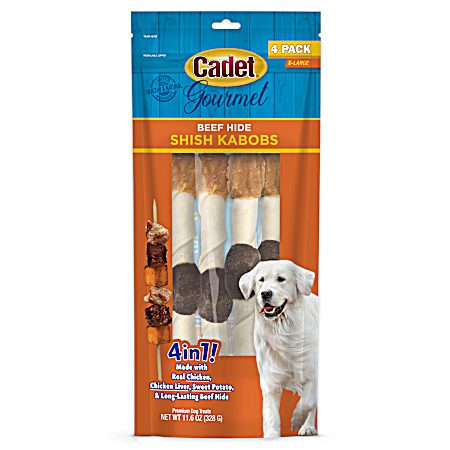 XL Gourmet Beef Hide Triple-Flavored Shish Kabobs Chicken, Liver & Sweet Potato Dog Treats - 4 Ct