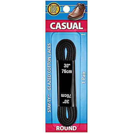 Round Glazed Stay-Ty Black Casual Laces