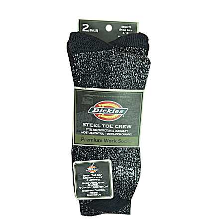 Men's Black Steel Toe Protector Crew Socks - 2 Pk
