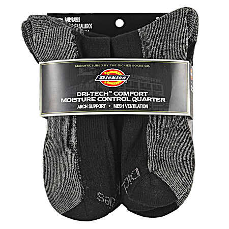 Men's Dri-Tech Black Quarter Socks - 6 Pk