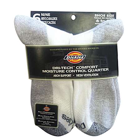Men's Dri-Tech White Quarter Socks - 6 Pk