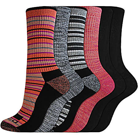 Women's Dri-Tech Black/Grey Crew Socks - 6 Pk