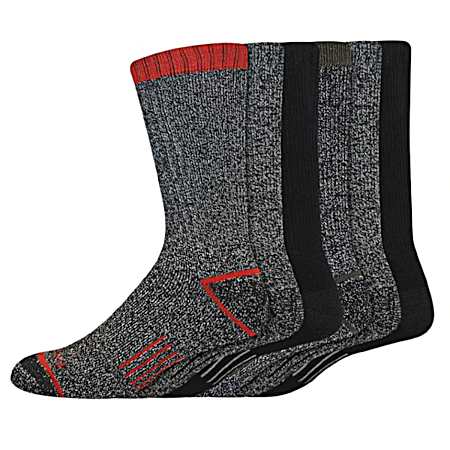 Men's Trekker Outdoor Black Marl Crew Socks - 6 Pk