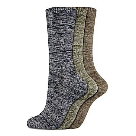 Women's Denim Soft Marl Random Feed Crew Socks - 3 Pk