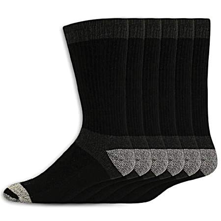 Men's Dri-Tech Black Max Cushion Crew Socks  - 6 Pk