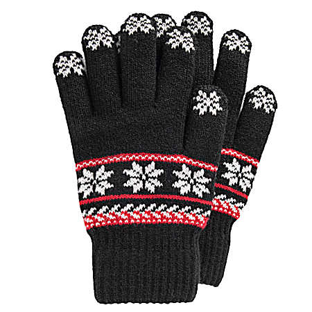 Women's Ebony Snowflake Pattern Lined Knit Gloves