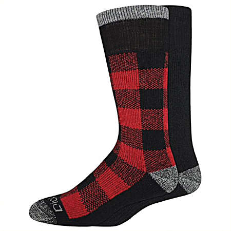 Men's Wool Blend Buffalo Check/Solid Crew Socks - 2 Pk