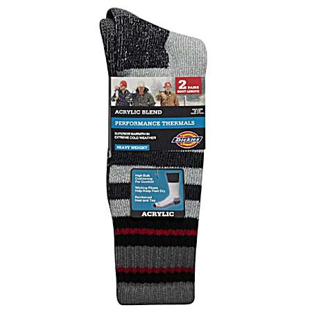 Men's Black Acrylic Blend Thermal Boot Socks - 2 Pk