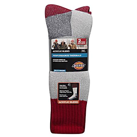 Men's Red Acrylic Blend Thermal Boot Socks - 2 Pk