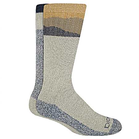 Men's Beige Pattern Charcoal Brushed Thermal Crew Socks - 2 Pk