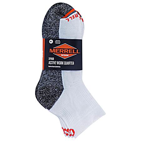 Men's White Active Work Quarter Socks - 3 Pk