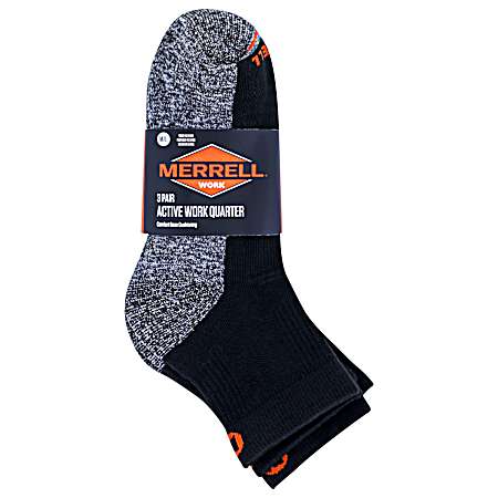 Men's Black Active Work Quarter Socks - 3 Pk
