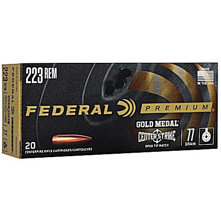 . 223 Rem Gold Medal Match Centerstrike 77 Grain OTM Centerfire Rifle CArtridges - 20 Rounds