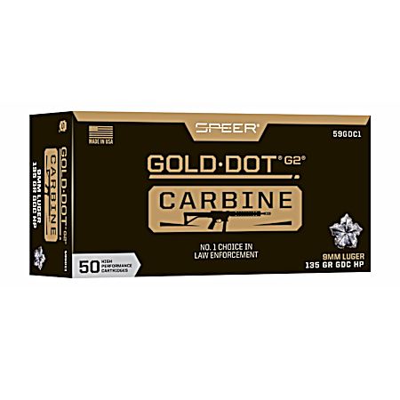 9mm Luger Gold Dot Carbine 135 Grain Hollow Point Bullets - 50 Rounds