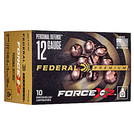 12 Gauge Personal Defense Force X2 2-3/4'' 00 Buckshot Shotshells- 10 Rounds