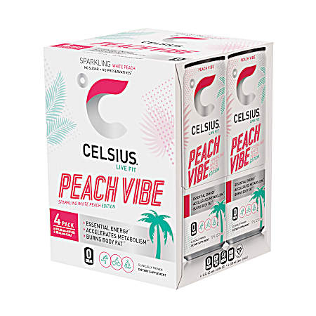 12 Oz Sparkling Peach Vibe Energy Drink - 4 Pk