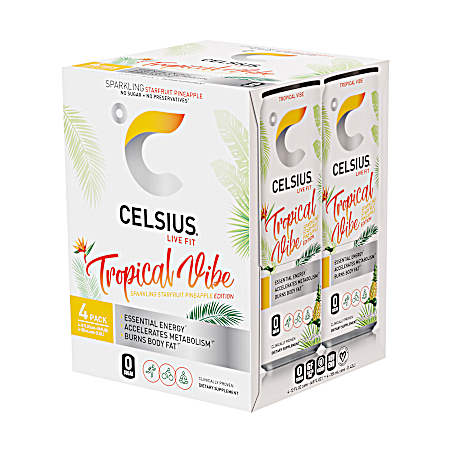 12 Oz Sparkling Tropical Vibe Energy Drink - 4 Pk