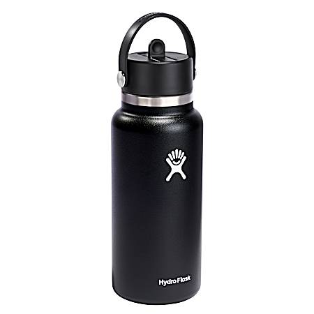 Black 32 oz Wide Flex Straw Cap Flask