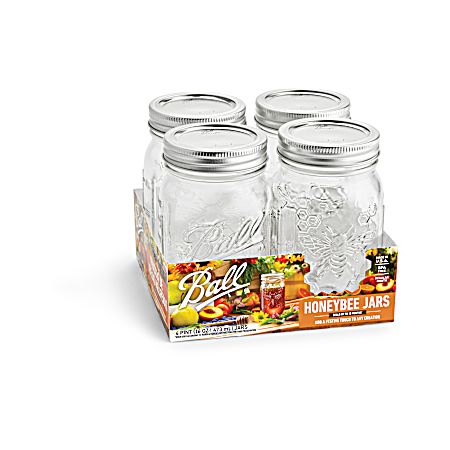 Pint Regular Mouth Honeybee Jars - 4 Pk