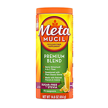 14.6 oz Premium Psyllium Orange Flavor Sugar-Free with Stevia Fiber Powder