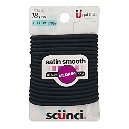 Black Satin Smooth Elastic Hair Ties - 18 ct