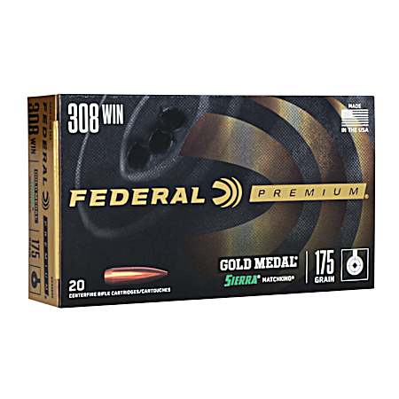 .308 Winchester 175 Gr Gold Medal Sierra MatchKing Centerfire Rifle Cartridges - 20 Rds