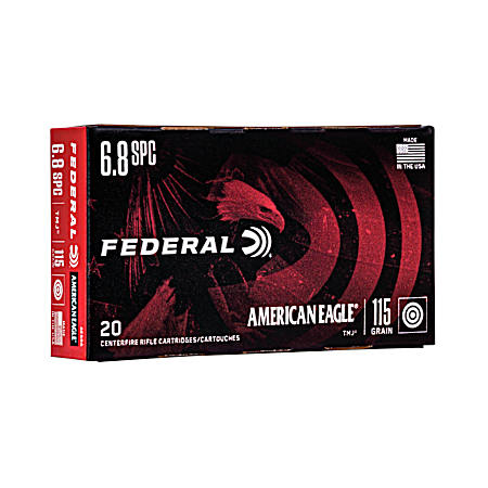 6.8 SPC American Eagle 115 Grain FMJ Rifle Cartridges - 20 Rounds