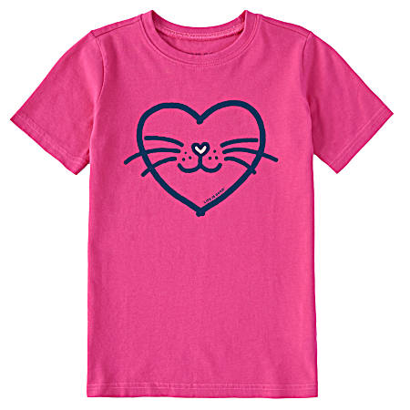 Girls' Raspberry Pink Whisker Heart Short Sleeve Shirt