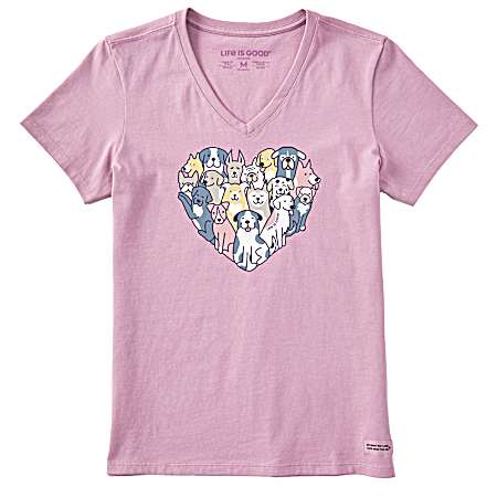 Women's Violet Purple Heart Of Dogs Short Sleeve Shirt