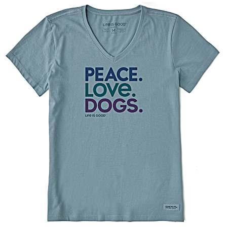 Women's Smoky Blue Peace Love Dogs Short Sleeve Shirt