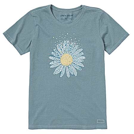 Women's Smoky Blue Flower Of Hearts Short Sleeve Shirt