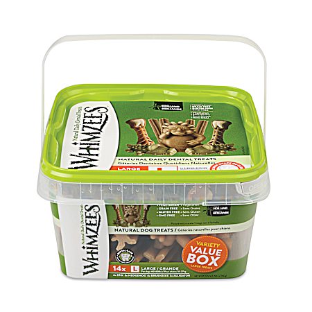Natural Dental Care Large Dog Treats - Variety Value Box - 14 Pc