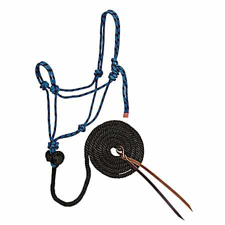 10 ft. Black/Hurricane Blue Diamond Braid Poly Rope Halter