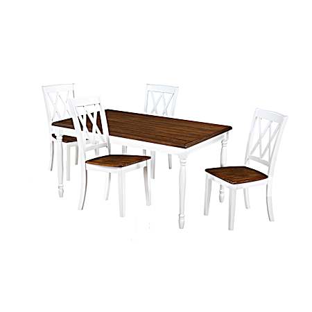 Whispering Pines White/Brown Farmhouse 5 pc Dining Set