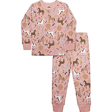 Toddler Girls' Powder Pink Horse Country PJ Set