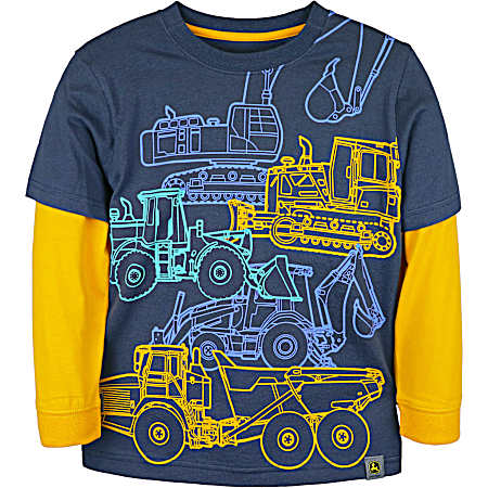 Little Boys' Ombre Blue Construction Layers Long Sleeve Shirt