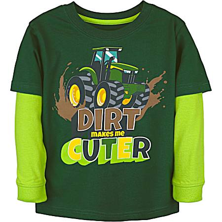 Toddler Boys' Dark Green Dirt Makes Me Cuter Long Sleeve Shirt