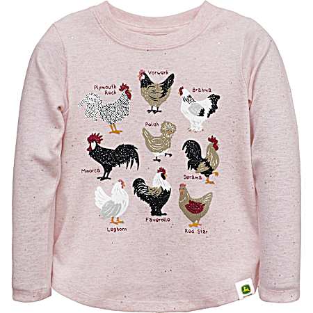 Toddler Girls' Soft Pink Heather Chicken Breeds Long Sleeve Shirt