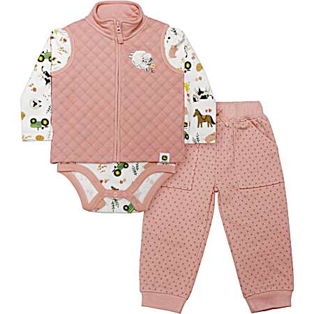Infant Girls' Powder Pink Baby Lamb Set - 3 Pc