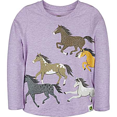 Toddler Girls' Soft Lavender Heather Wild Horses Long Sleeve Shirt