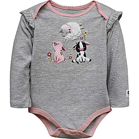 Infant Girls' Light Heather Grey Farm Friends Long Sleeve Bodysuit