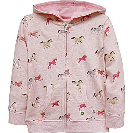 Toddler Girls' Soft Pink Heather Galloping Horses Sweatshirt
