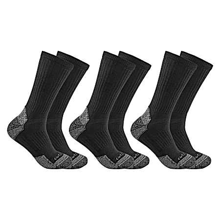 Men's Black All-Season Cotton Crew Sock - 3 Pk