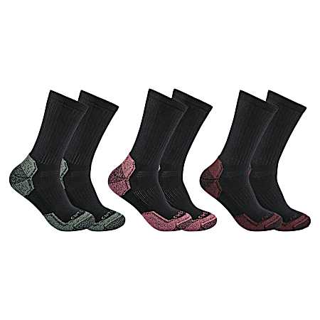 Ladies' Black Work Crew Socks - 3 Pk
